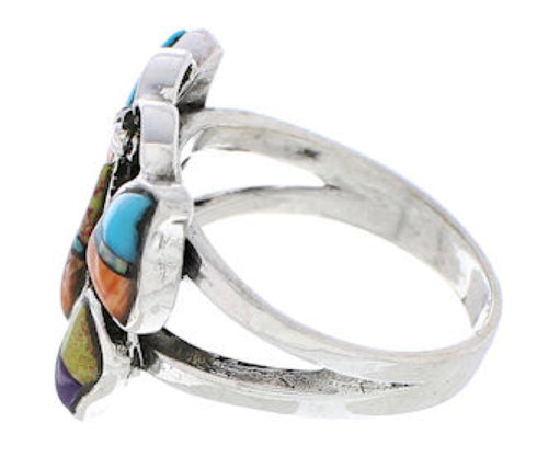 Multicolor Inlay Butterfly Sterling Silver Ring Size 5-3/4 EX61250